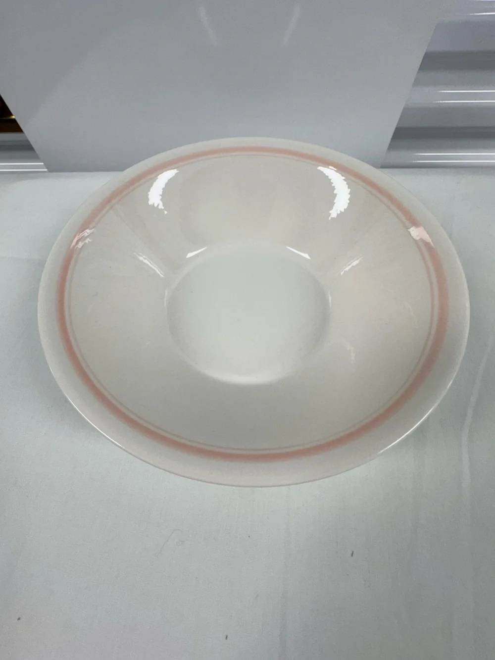 White Serving Bowl with Pink Trim Elegant Porcelain